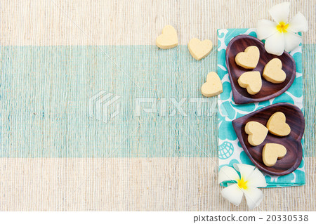 Handmade heart shape cookies on wooden  20330538
