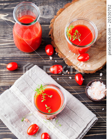 Tomato juice in glass with cress salad, tomatoes 20330702