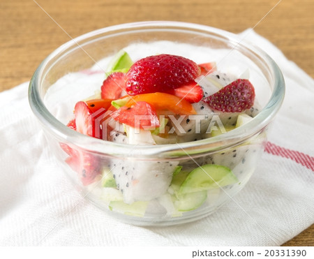 Glass Bowl with Delicious Fresh Fruits Salad Glass Bowl with Delicious Fresh Fruits Salad 20331390