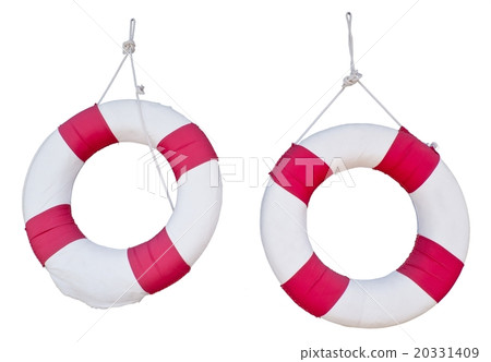 Two Life Buoy Hanging on White Background 20331409
