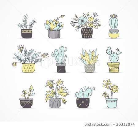 Cute hand drawn cactus set 20332074