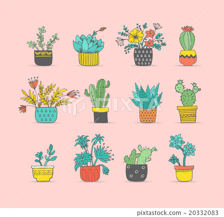 Cute hand drawn cactus set 20332083