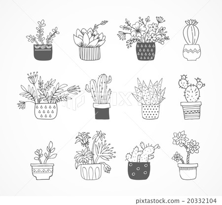 Cute hand drawn sketch, doodle cactus set Cute hand drawn sketch, doodle cactus set 20332104