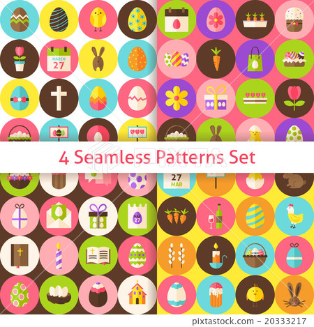 Four Easter Seamless Pattern Set with Circles 20333217
