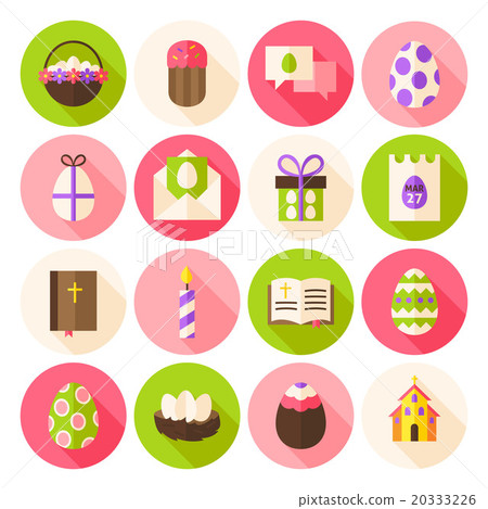 Easter Spring Circle Icons Set with long Shadow - Stock Illustration ...