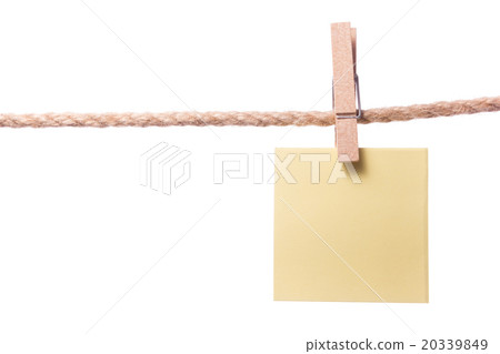 Blank paper notes hanging on rope with clothes Blank paper notes hanging on rope with clothes 20339849