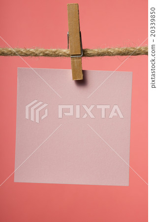 Blank paper notes hanging on rope with clothes 20339850