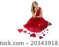 Blond woman red hearts sitting Valentine isolated  20343918