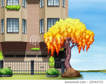 Scene of apartment building by the river Scene of apartment building by the river 20344731