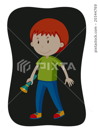 Boy carrying flashlight in the dark 20344769