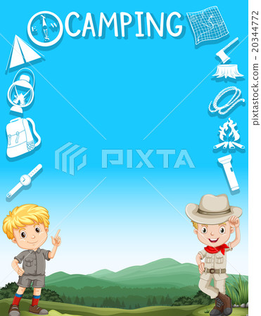 Border design with boys in camping outfit Border design with boys in camping outfit 20344772