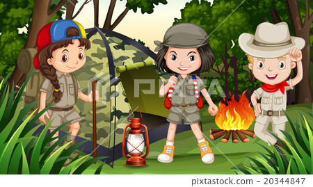 Children camping in the deep forest Children camping in the deep forest 20344847