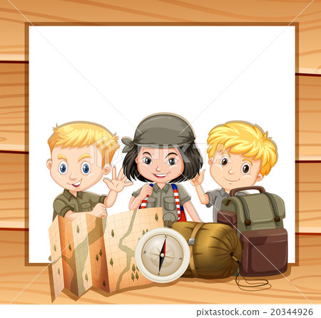 Border design with children in camping outfit Border design with children in camping outfit 20344926