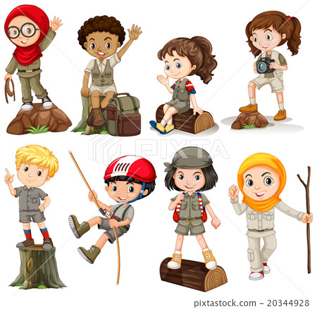 Boys and girls in camping outfit Boys and girls in camping outfit 20344928