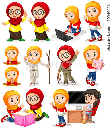 Muslim girl in different actions Muslim girl in different actions 20344956