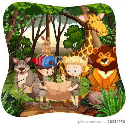 Children and wild animals in jungle Children and wild animals in jungle 20344958