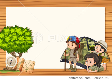 Border design with girls in tent Border design with girls in tent 20344960