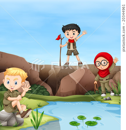 Children camping out by the river Children camping out by the river 20344961