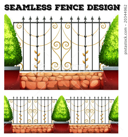 Seamless metal fence design with bushes Seamless metal fence design with bushes 20344962