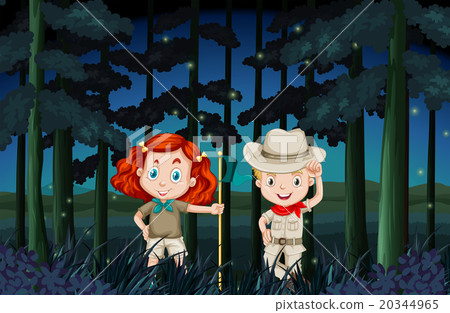 Boy and girl camping out at night - Stock Illustration [20344965] - PIXTA