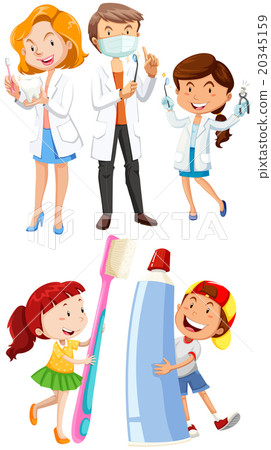Dentists and children with toothbrush Dentists and children with toothbrush 20345159