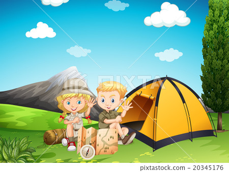 Boy and girl camping in the park Boy and girl camping in the park 20345176