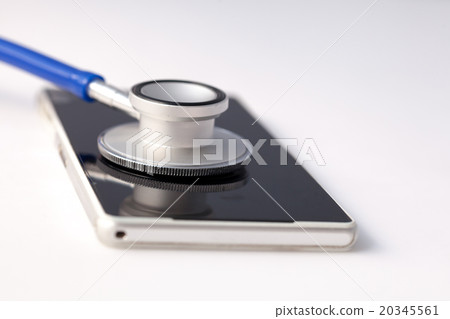 Smartphone being diagnosed by stethoscope Smartphone being diagnosed by stethoscope 20345561