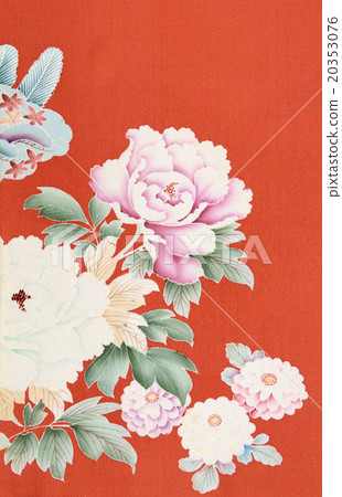 日式圖案真絲麵料染色衣服草花圍巾 20353076