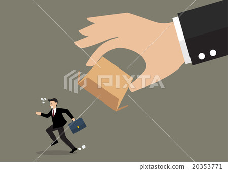 Businessman running away from cardboard box 20353771