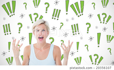 Composite image of angry blonde yelling with hands up Composite image of angry blonde yelling with hands up 20356107