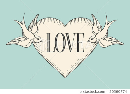 Set of vintage ribbon banner with Love and birds Set of vintage ribbon banner with Love and birds 20360774