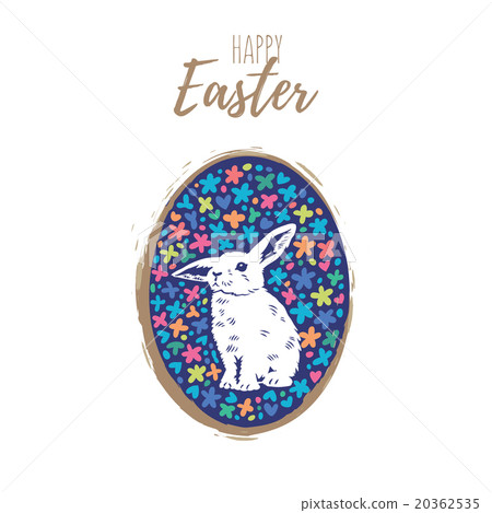 Floral easter egg with bunny. Vector 20362535
