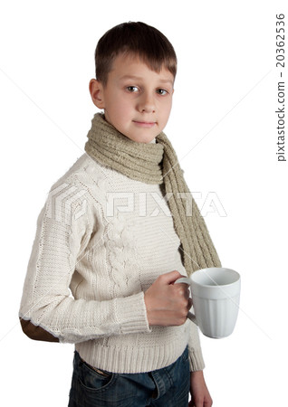 Cute boy with a cup isolated on white background 20362536