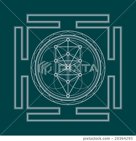 monochrome line tree of life yantra illustration. 20364293