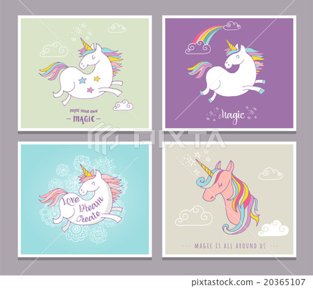 cute magic unicon and rainbow greeting cards 20365107