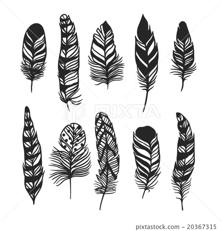 Boho feather hand drawn effect vector style - Stock Illustration ...
