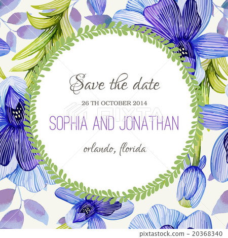 Wedding invitation watercolor with flowers. Wedding invitation watercolor with flowers. 20368340
