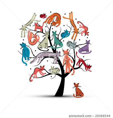 Cats tree, childish style. Sketch for your design Cats tree, childish style. Sketch for your design 20368544