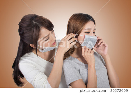 woman with her friends with mask woman with her friends with mask 20372609