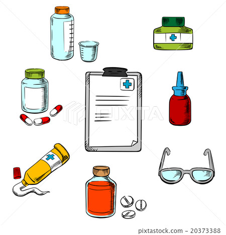 Prescription and medical objects icons Prescription and medical objects icons 20373388