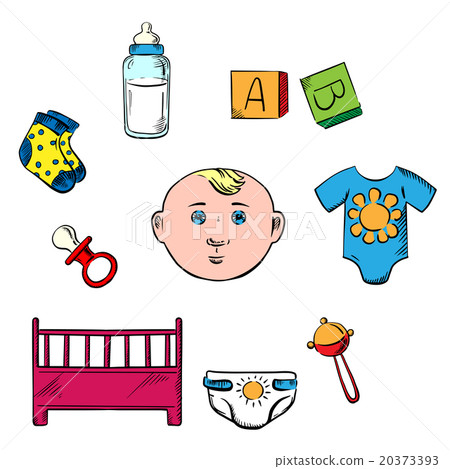 Little boy and childish toys icons Little boy and childish toys icons 20373393