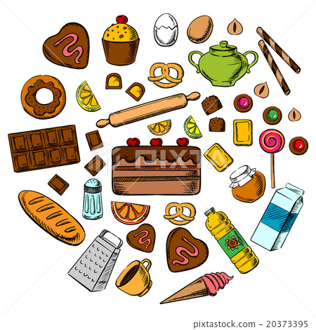 Pastry, dessert and confectionery icons 20373395