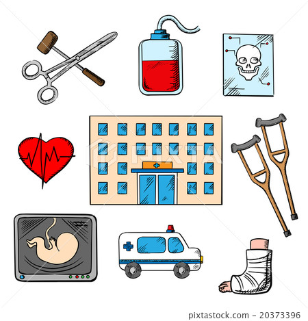 Hospital and medicine sketch style icons Hospital and medicine sketch style icons 20373396