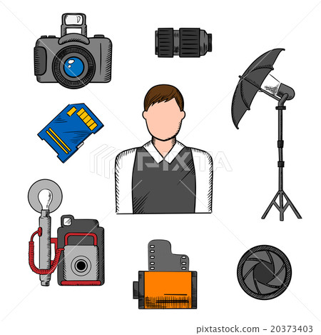 Photographer, equipment and items icons 20373403