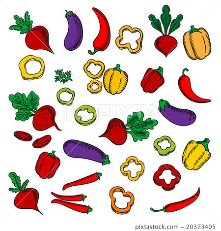 Beets, eggplants, chili and bell peppers 20373405