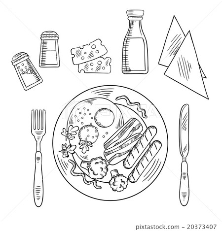Sketch of tasty cooked dinner on a plate Sketch of tasty cooked dinner on a plate 20373407