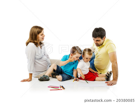 Happy family in studio drawing Happy family in studio drawing 20380085
