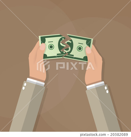 Hands tearing apart money bill in half 20382089