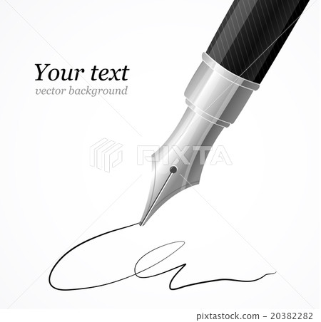 Close up of a fountain silver pen and signature Close up of a fountain silver pen and signature 20382282