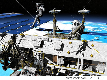 空間游泳和國際空間站燙髮3DCG圖材料 空間游泳和國際空間站燙髮3DCG圖材料 20383135